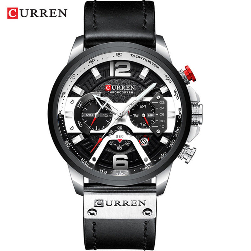 CURREN 8329 Trendy Men Waterproof Six-needle Multi-functional Fashion Large Dial Calendar Watch