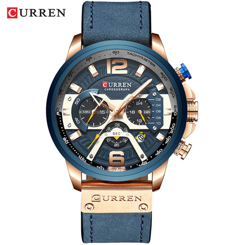 CURREN 8329 Trendy Men Waterproof Six-needle Multi-functional Fashion Large Dial Calendar Watch