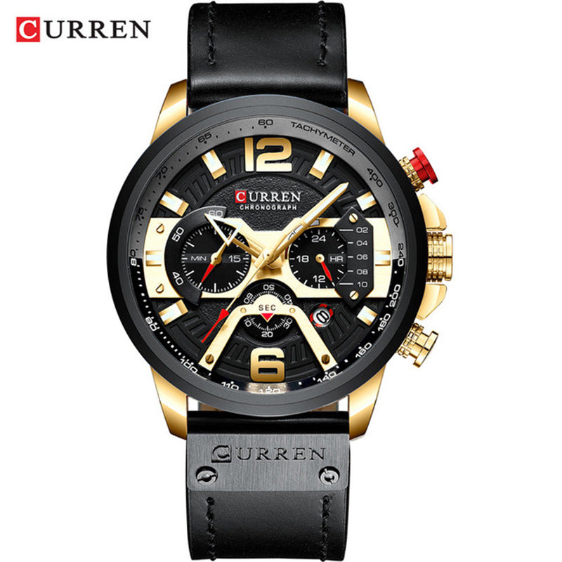 CURREN 8329 Trendy Men Waterproof Six-needle Multi-functional Fashion Large Dial Calendar Watch