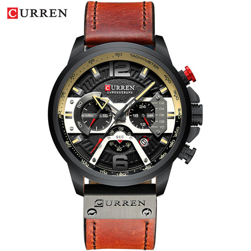 CURREN 8329 Trendy Men Waterproof Six-needle Multi-functional Fashion Large Dial Calendar Watch