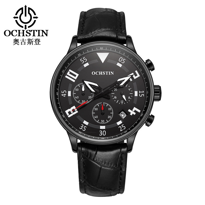 Augusten Leather Waterproof Quartz Calendar Watch Sports