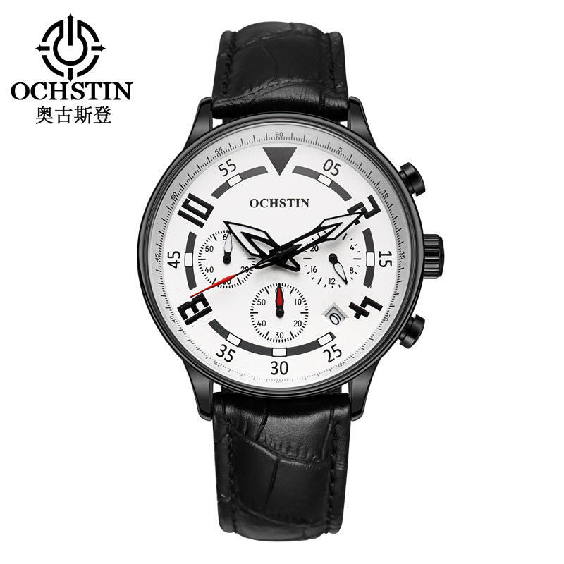 Augusten Leather Waterproof Quartz Calendar Watch Sports