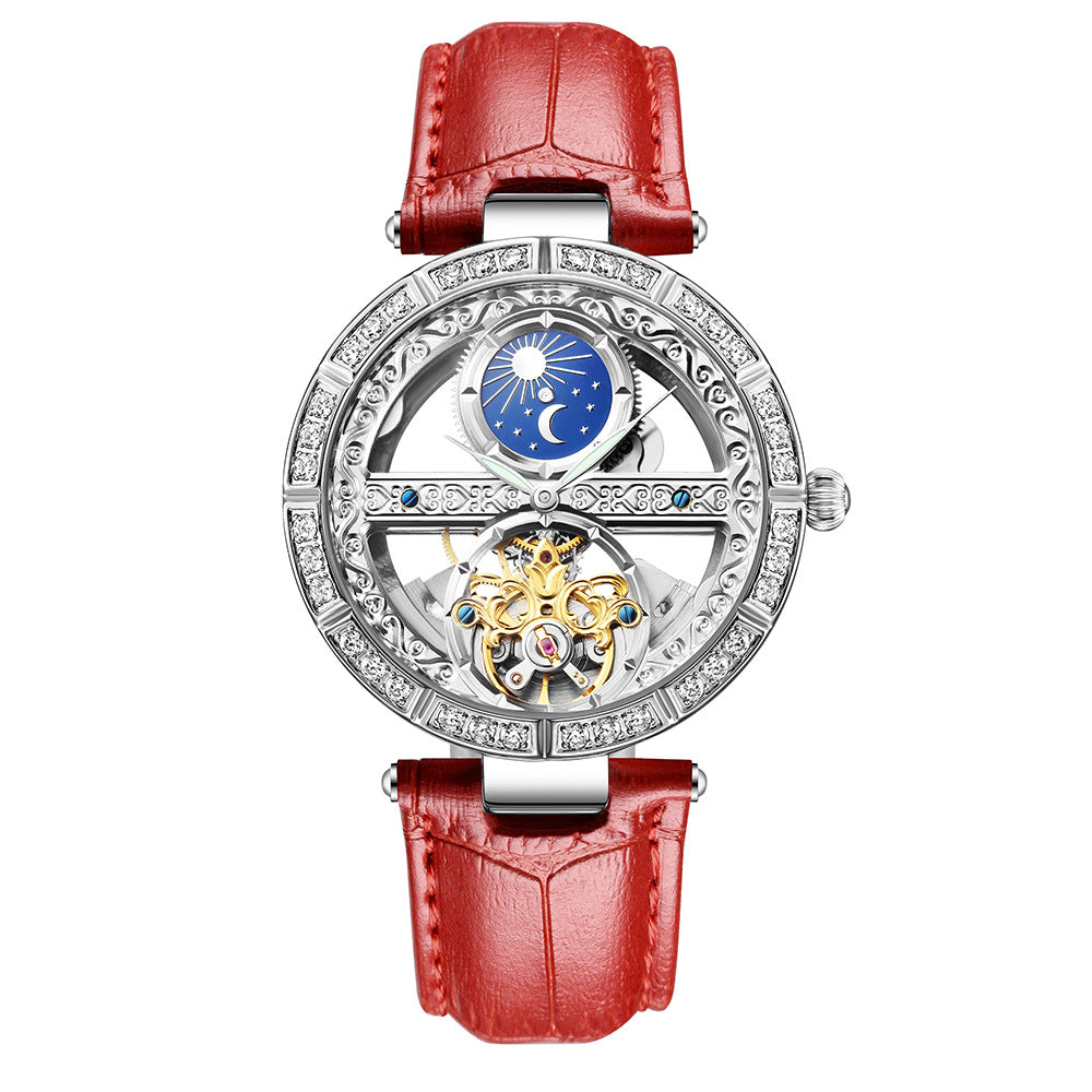 Waterproof Fashion Diamond Carved Hollow Automatic Mechanical Watch Exclusively For Ladies