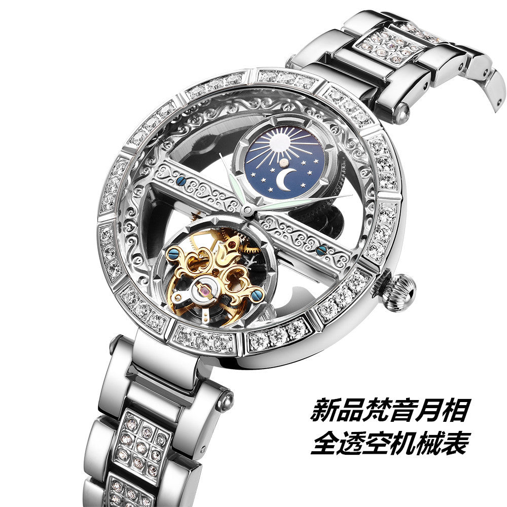 Waterproof Fashion Diamond Carved Hollow Automatic Mechanical Watch Exclusively For Ladies