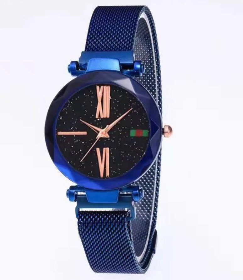 Luxury Ladies Mesh And Magnet Buckle Starry Diamond Geometric Surface Quartz Wristwatch