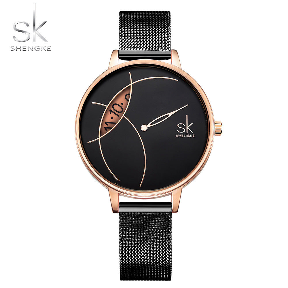 SK Brand Women&#039;s Watch Women&#039;s Creative Mesh Strap Personalized Watch Women&#039;s Simple Casual Quartz Watch Factory Wholesale 0091