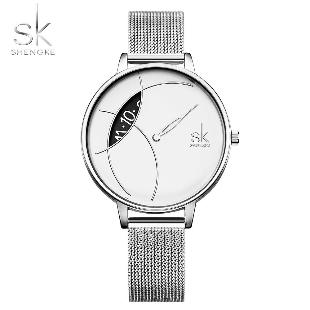 SK Brand Women&#039;s Watch Women&#039;s Creative Mesh Strap Personalized Watch Women&#039;s Simple Casual Quartz Watch Factory Wholesale 0091