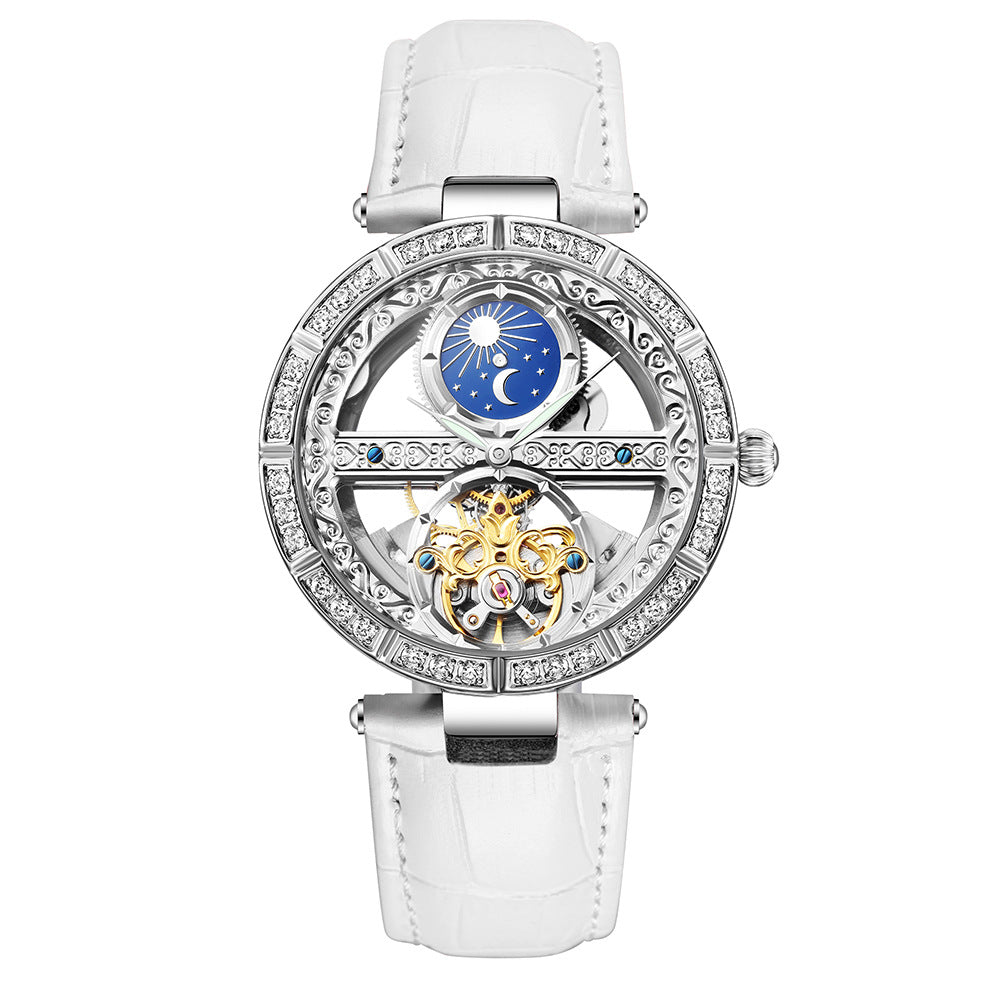 Waterproof Fashion Diamond Carved Hollow Automatic Mechanical Watch Exclusively For Ladies