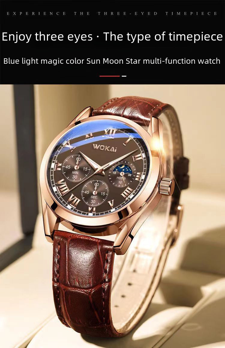 Mens Leather Strap Quartz Alloy Watch