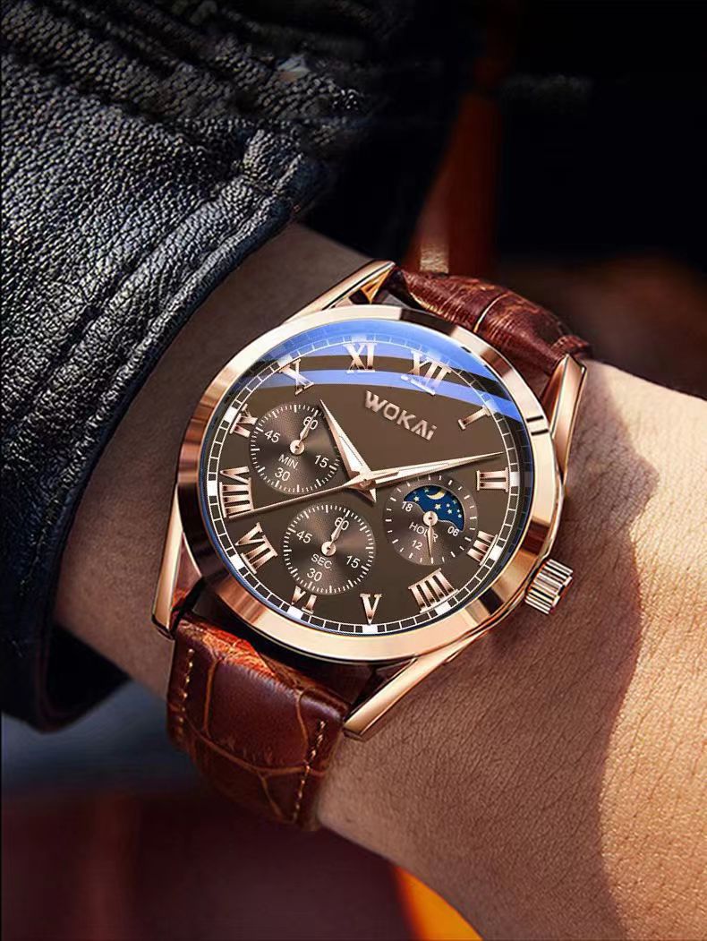 Mens Leather Strap Quartz Alloy Watch