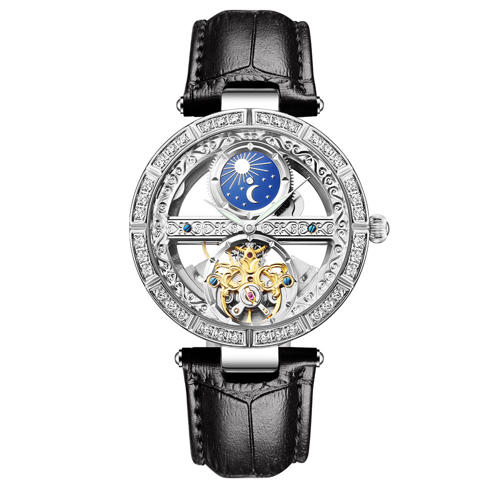 Waterproof Fashion Diamond Carved Hollow Automatic Mechanical Watch Exclusively For Ladies