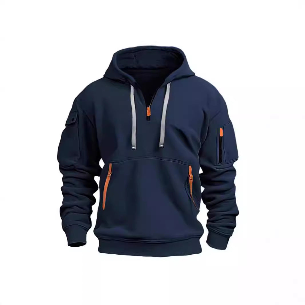 Hooded Pullover Zipper Multi-Flap Pocket Sports And Leisure Sweatshirt/Jacket For Men