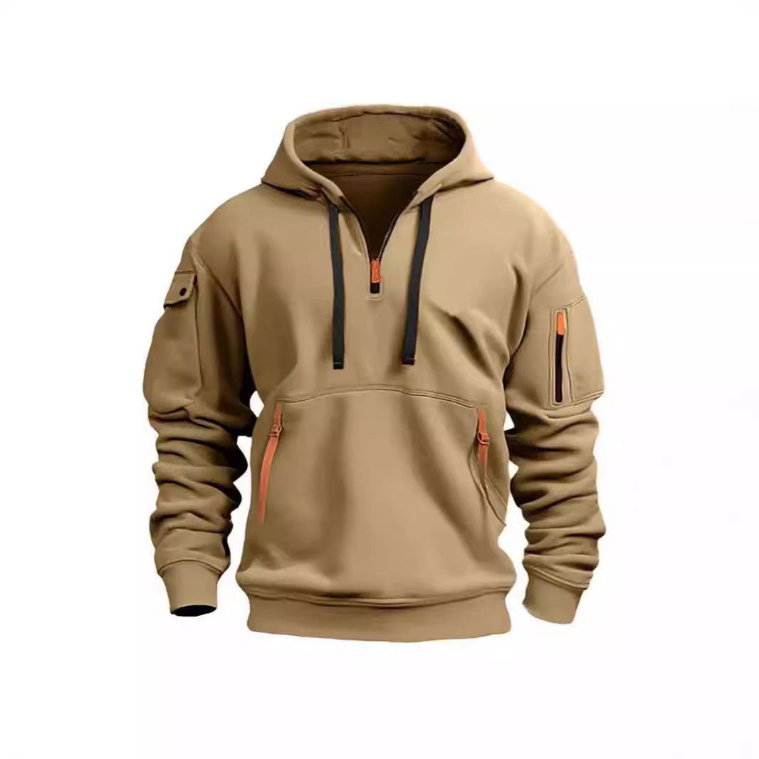 Hooded Pullover Zipper Multi-Flap Pocket Sports And Leisure Sweatshirt/Jacket For Men