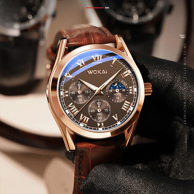 Mens Leather Strap Quartz Alloy Watch