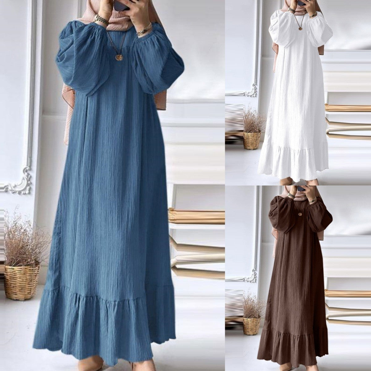 Muslim Women Solid Color Long-sleeved Robe for Spring And Autumn