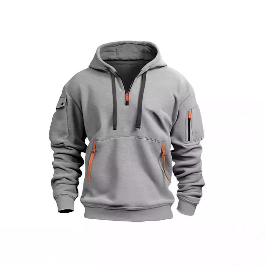 Hooded Pullover Zipper Multi-Flap Pocket Sports And Leisure Sweatshirt/Jacket For Men