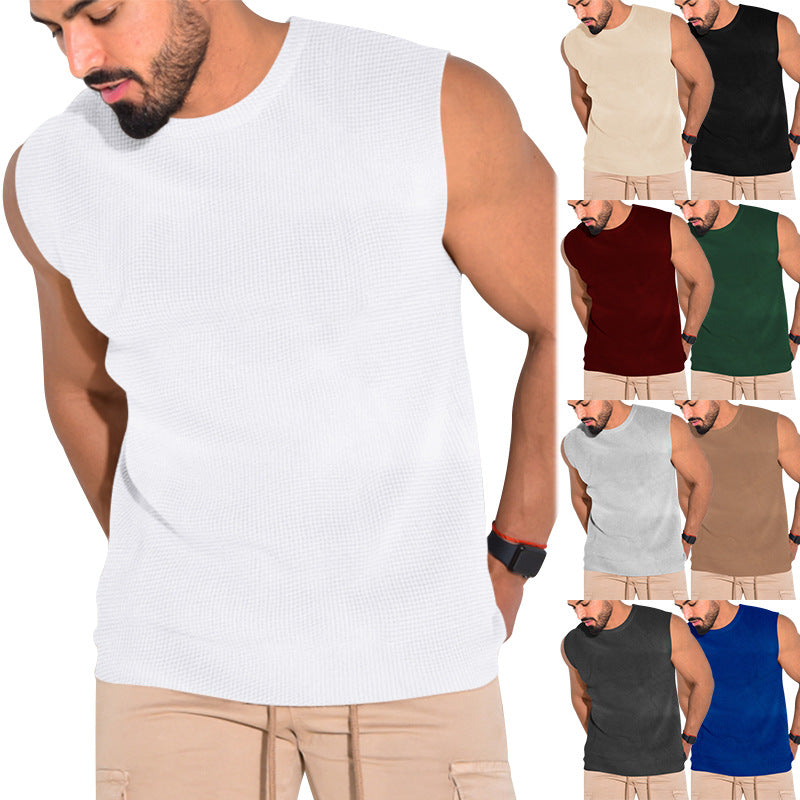 Men&#039;s Summer Heavy Waffle Vest Shoulder Vest Men&#039;s European And American Sports Slim Vest Men&#039;s Sleeveless T-shirt