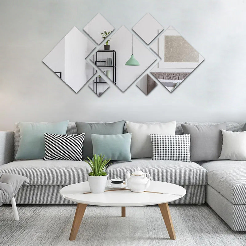 DIY Acrylic Rhombus Mirror Home Decor Wall Sticker