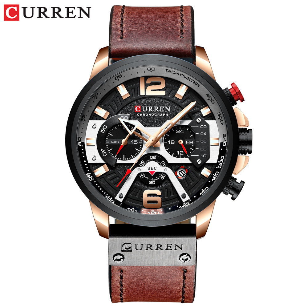 CURREN 8329 Trendy Men Waterproof Six-needle Multi-functional Fashion Large Dial Calendar Watch