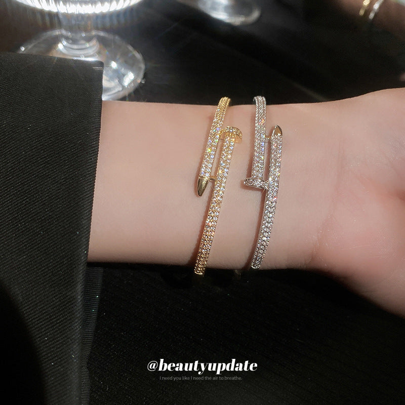 Real Gold Electroplated Zircon Geometric Bracelet Entry Luxury Niche Design Sense Bracelet Simple Personality All-match Bracelet