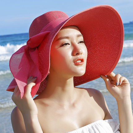 Beach Hat Shade Summer Straw Hat Big Brim Hat Women Foldable Sunscreen Sun Hat Travel Seaside Holiday Wholesale