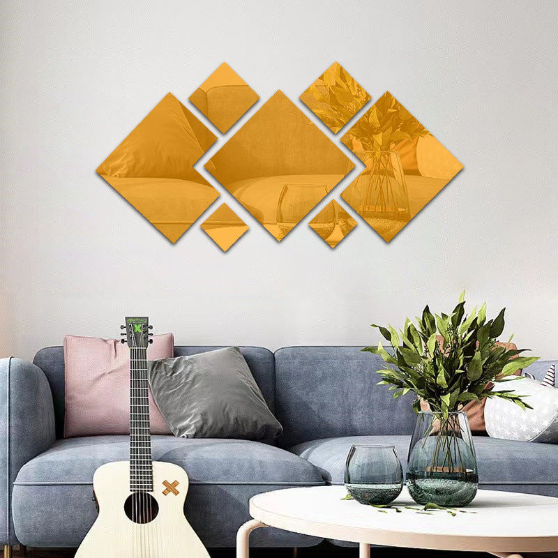 DIY Acrylic Rhombus Mirror Home Decor Wall Sticker