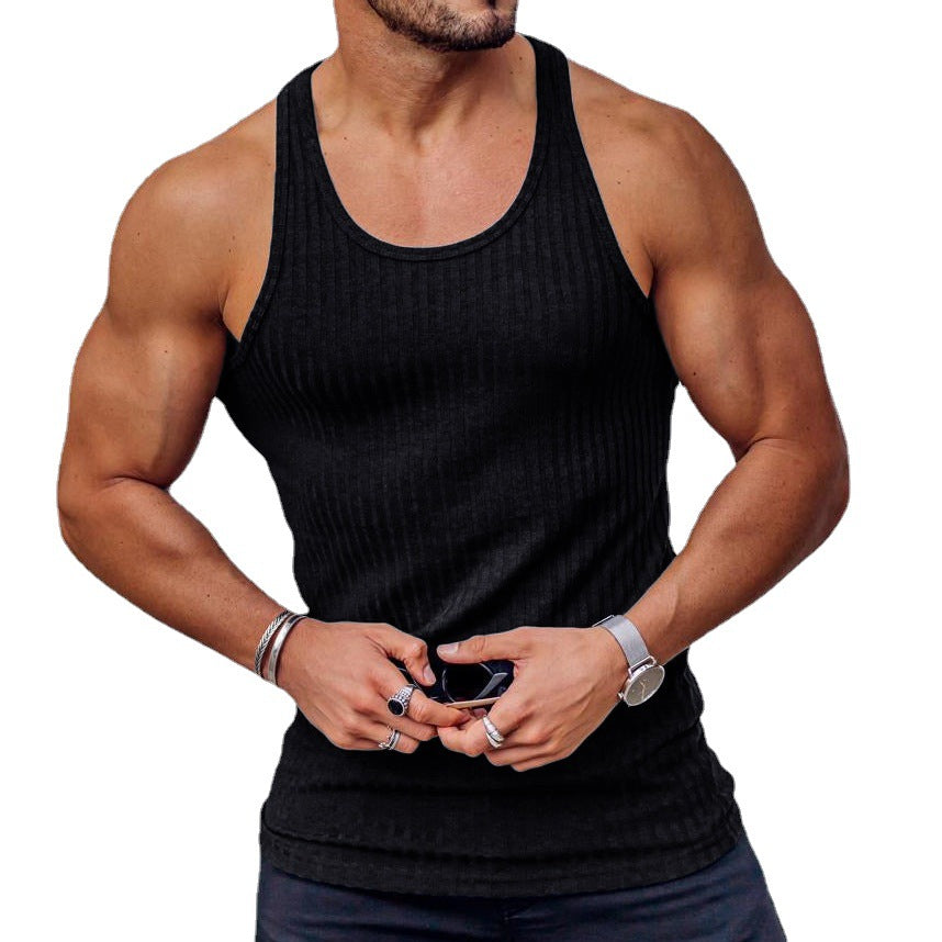 Summer Knitted Vertical Stripe Fitness Sports Self-cultivation Vest Men&#039;s I-shaped Vest