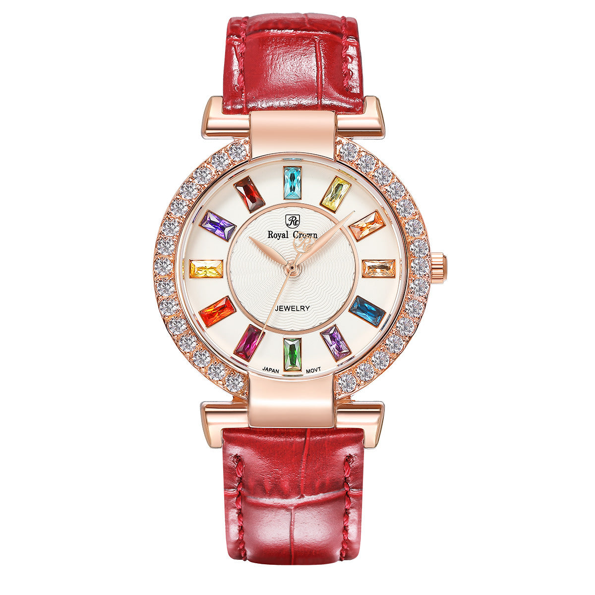 Royal Crown Royakron Ladies Watch With Casual Color Belt And Inlaid Zircon