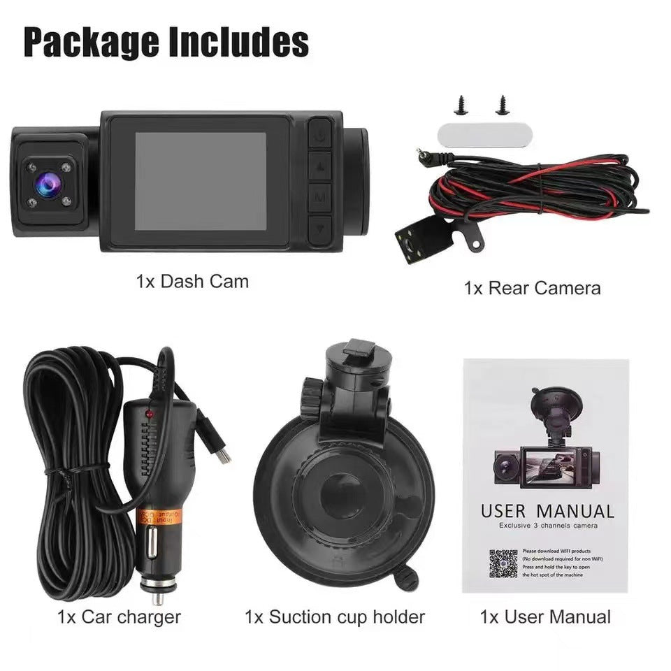 Three-lens Driving Recorder 2 Inch HD 1080p Car Front Inside The Car And Rear At The Same Time Video Reversing Image