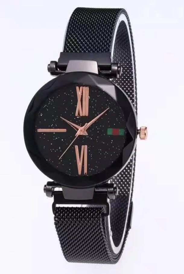 Luxury Ladies Mesh And Magnet Buckle Starry Diamond Geometric Surface Quartz Wristwatch