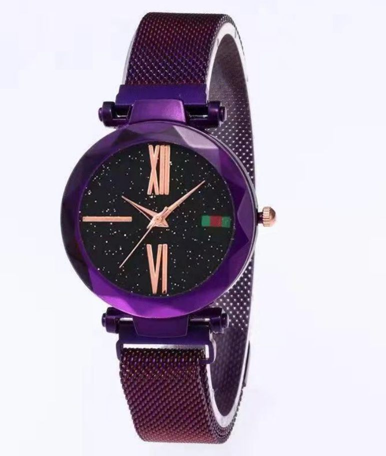 Luxury Ladies Mesh And Magnet Buckle Starry Diamond Geometric Surface Quartz Wristwatch