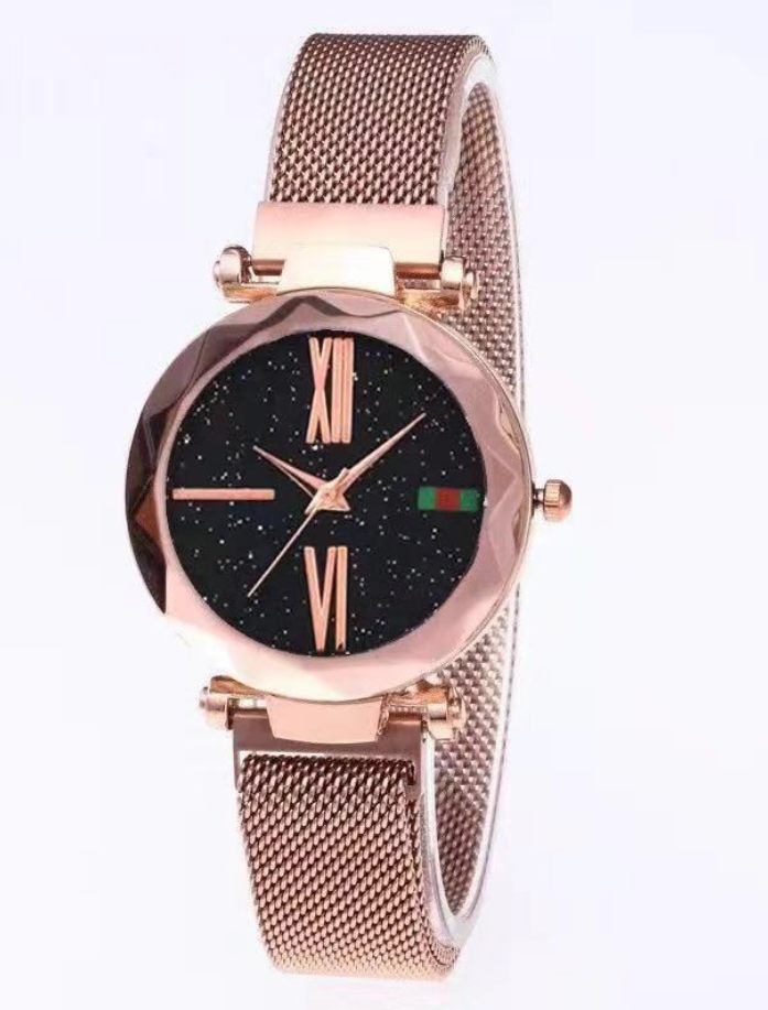 Luxury Ladies Mesh And Magnet Buckle Starry Diamond Geometric Surface Quartz Wristwatch