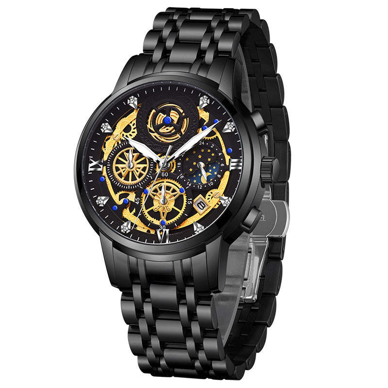 Multifunctional automatic quartz watch hollow carved mens Watch