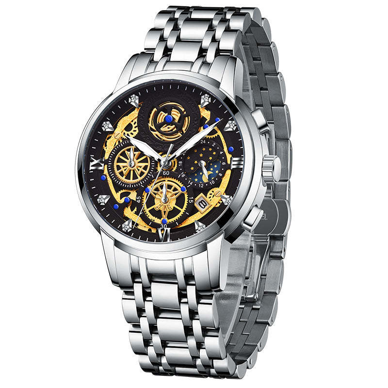 Multifunctional automatic quartz watch hollow carved mens Watch